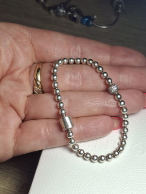 Pandora silver bracelet 17 cm with pearls and zirconia stones pave