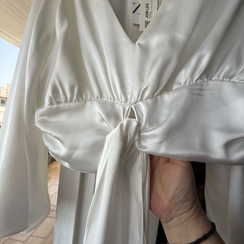 Women's white satin blouse new with zipper and bell sleeves