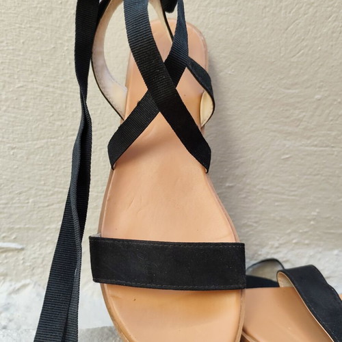 Asos flat black lace-up sandals with ribbon, like new, size 38