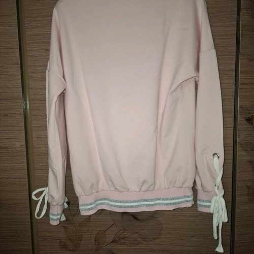 Coocu women's sweatshirt used, pink with lurex stripes on sleeves