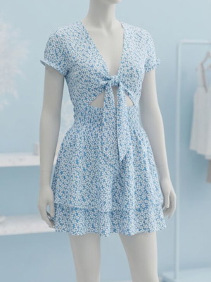 Summer dress with blue floral pattern