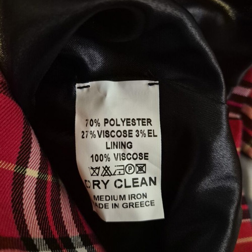 Manolo red plaid jacket with black velvet collar and pockets