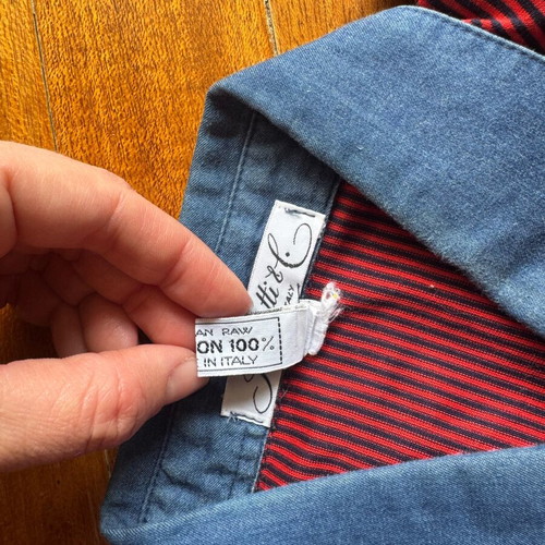 Vintage Schiatti & C. shirt like new, red-black stripe with denim collar