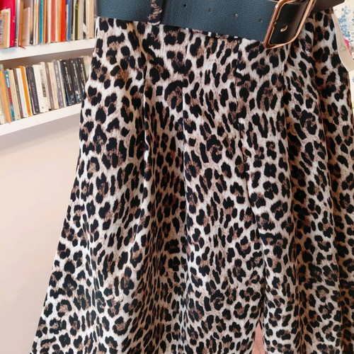 Leopard Print Wide Leg Pants with Belt One Size New