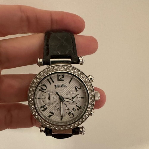 Folli Follie women's watch used with chronograph and black leather strap