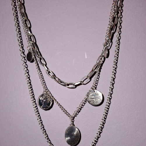 Triple Necklace Silver Layered Faux Bijoux Like New