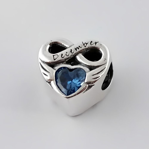 December Birthstone Heart Charm Silver with Blue Zircon new
