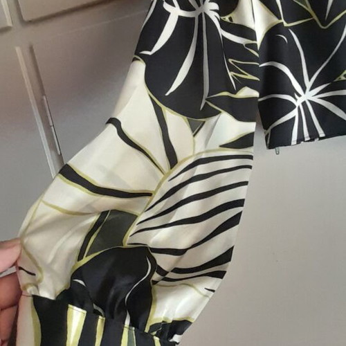 Zara satin wrap shirt with leaf pattern, size L