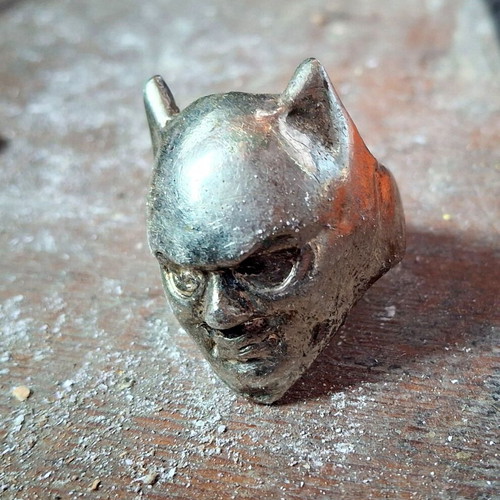 Dark Knight Batman solid steel ring, silver plated