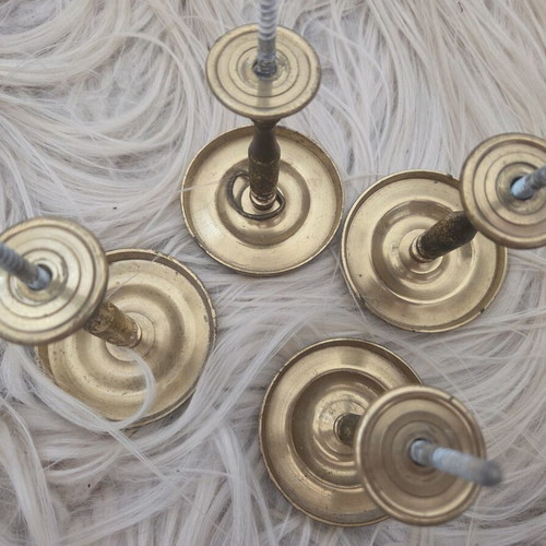 Vintage Brass Curtain Tiebacks Set of 4 Used Medallion Wall Hooks