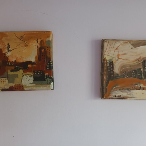 Oil paintings used, set of 2, 20x20 cm