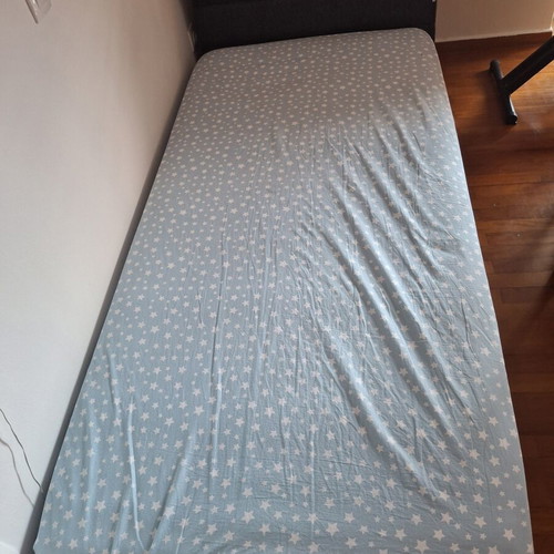 Single bed with Media Strom mattress like new, fabric frame