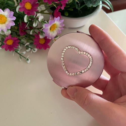 Pink mirror with heart and rhinestones new