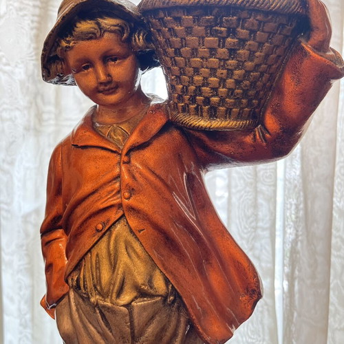 Italian Figural Statue Planter like new, terracotta boy with basket