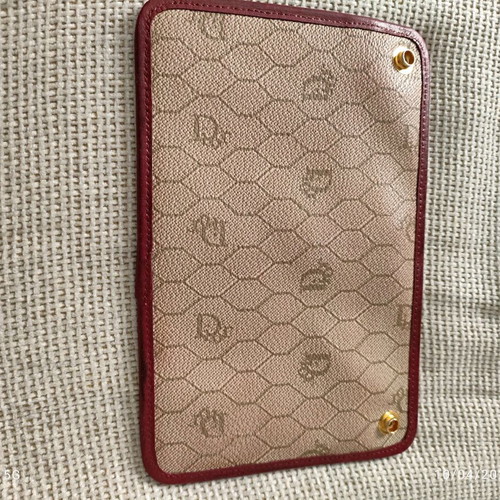 Vintage Dior coated canvas and leather pouch beige and red