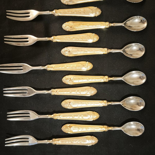 Vintage silver dessert set gold plated, like new