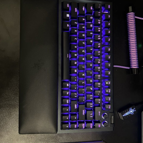 Razer BlackWidow V4 75% mechanical keyboard used with wrist rest