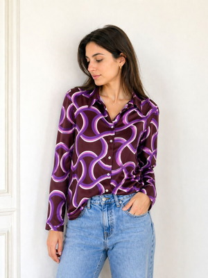 Mango shirt with 70s designs new, multicolor purple size M