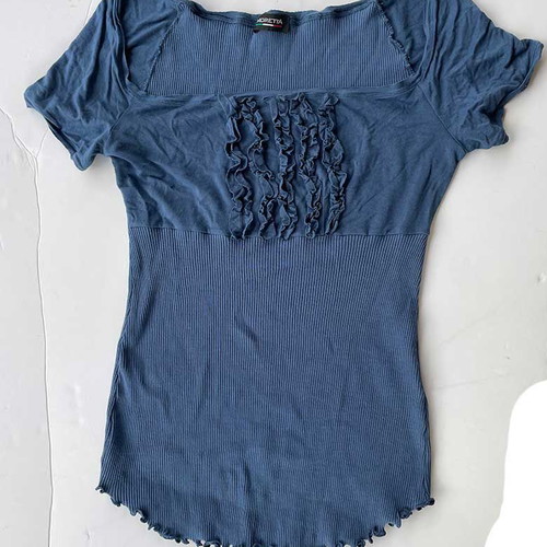 Moretta Raf Rib Blouse with Ruffles XL Blue new