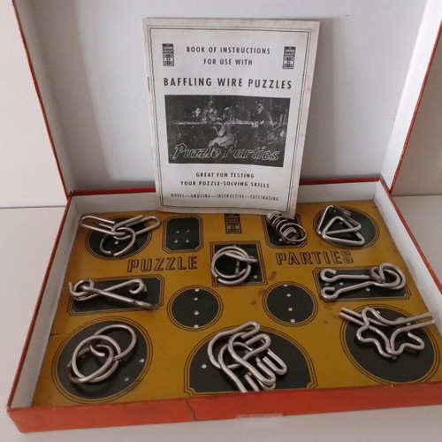Retro wire puzzles game, 9 pieces with instructions, 3 missing