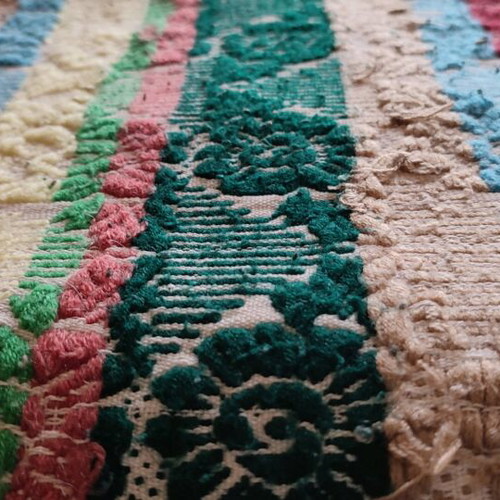 Vintage knitted wool quilt blanket used, 1970s