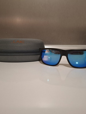LAK men's sunglasses like new, matte black frame with blue mirror lenses