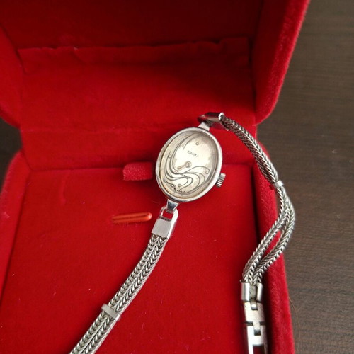 Chaika mechanical women's watch used, silver-tone