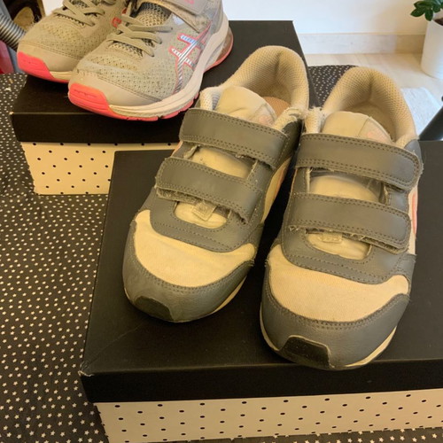 Nike and Asics athletic shoes used, size 33.5, gray with pink details