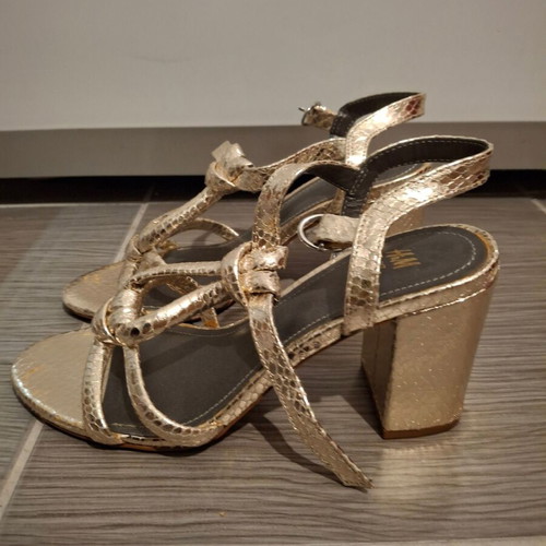 H&M women's gold sandals new, 8cm heel size 37
