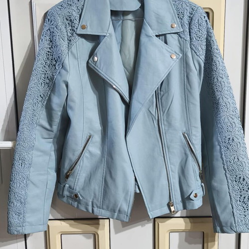 Jacket blue bike style leatherette S-M like new