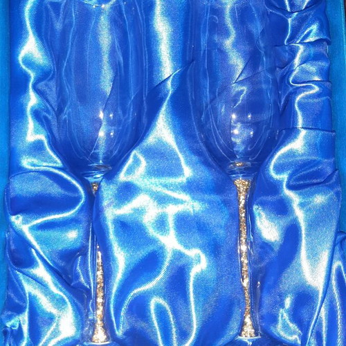 Iris crystal champagne glasses new, unused set of 2