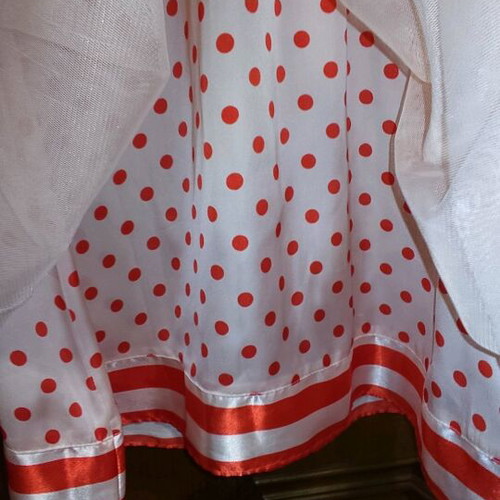 Naf Naf sleeveless dress used, pink tulle with ruffles and coral polka dots, size 36