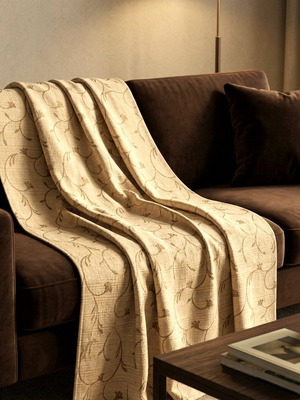 Upholstery fabric throw new, gold beige with olive flower 3.50x1.40 m