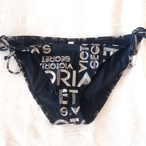 Victoria's Secret bikini bottom black with silver logo, size large, new