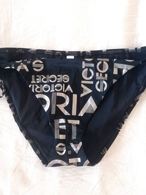 Victoria's Secret bikini bottom black with silver logo, size large, new