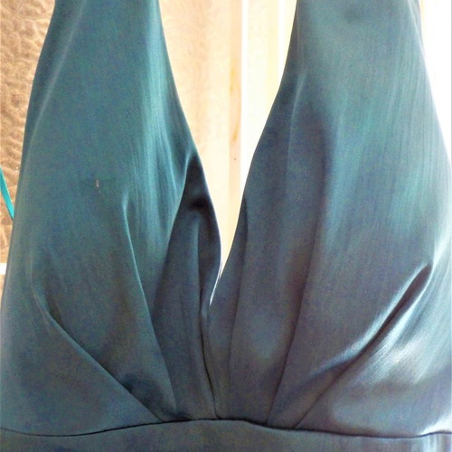 Satin halter dress used, petrol blue, size S