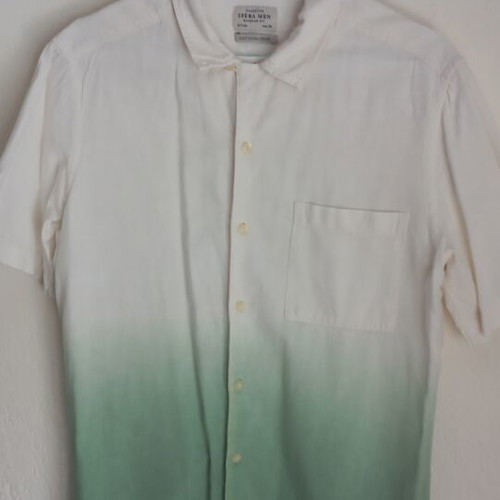 Sfera short-sleeve men's shirt small like new, cotton-linen, white-green