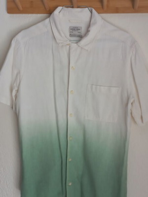 Sfera short-sleeve men's shirt small like new, cotton-linen, white-green