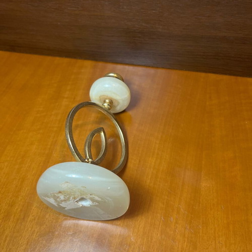 Vintage Alabaster Candlestick with Brass Ankh Symbol like new