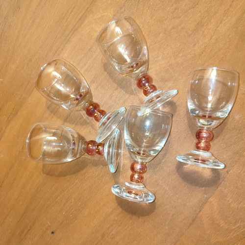 Vintage liqueur glasses set of 5 with amber details, like new