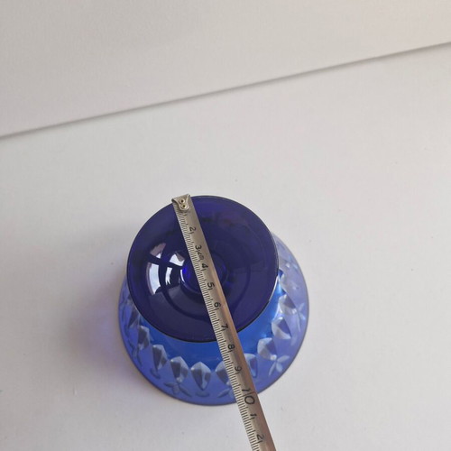 Blue Engraved Glass Fondue Bowl like new