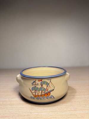 Ceramic soup bowl used with sailing ship design handmade