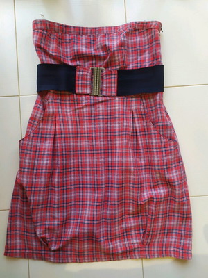 Stradivarius summer dress used, checkered with belt, size L