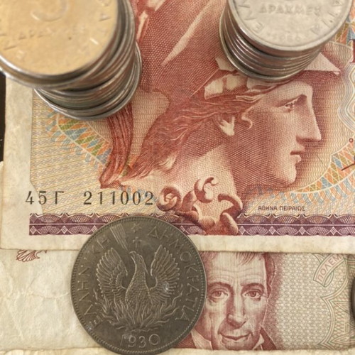 Greek drachma coin and banknote collection used