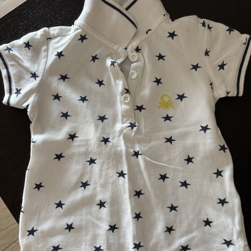 Benetton Polo Shirt for Girl 18 Months Like New White with Navy Stars