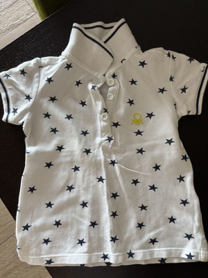 Benetton Polo Shirt for Girl 18 Months Like New White with Navy Stars