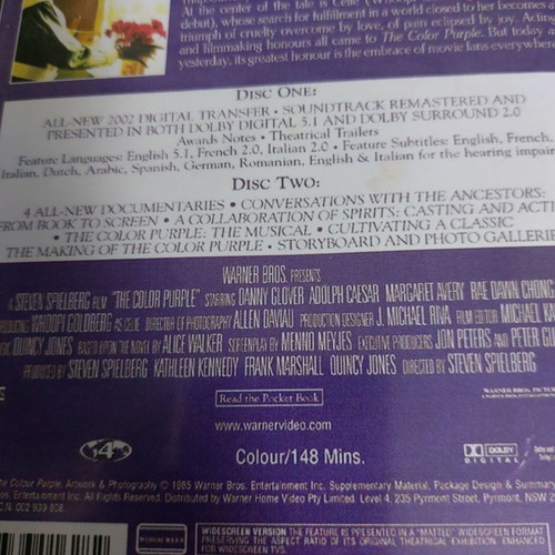 DVD The Color Purple used, social movie with subtitles