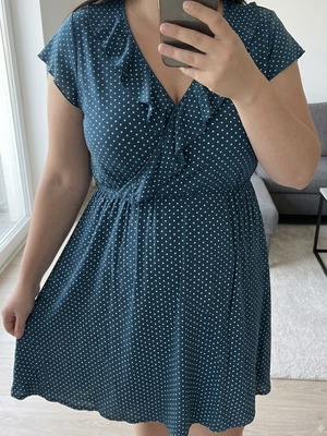 BODYFLIRT Teal Polka Dot Ruffle Dress, Size 2XL