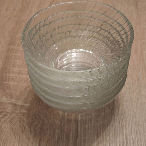 Glass ice cream bowls used, set of 6 with embossed design
