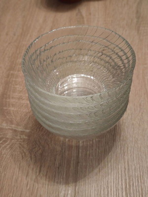 Glass ice cream bowls used, set of 6 with embossed design
